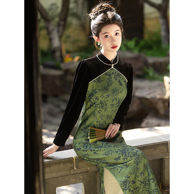 云梦集秋冬旗袍年轻款高端气质2025新款长袖连衣裙改良女复古民国