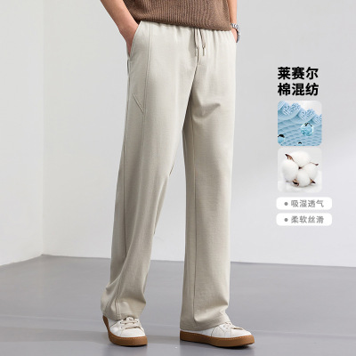 织造局休闲裤男款2026春夏新款天丝棉松紧抽绳弹力百搭运动直筒男