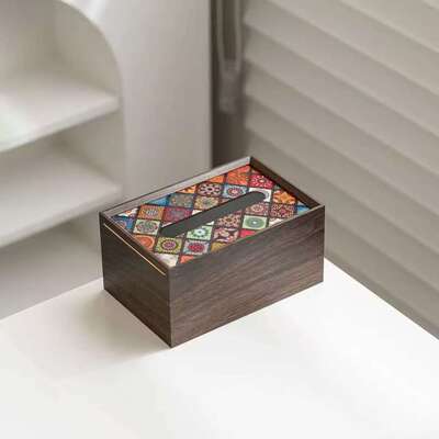波西米亚风格纸巾盒餐厅家用创意客厅茶几收纳盒木质高档桌面纸盒