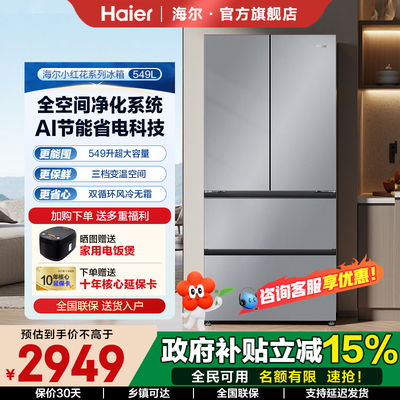 海尔小红花549升十字四开门双变频一级能效无霜大容量家用冰箱