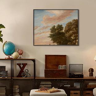 云里的诗北欧复古客厅风景装饰画粉色天空挂画清新绿植餐厅壁画