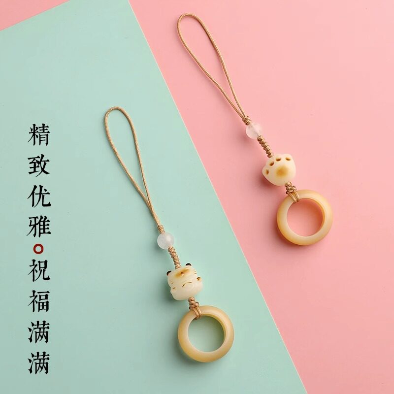 白玉菩提炭烧猫爪手机挂绳可爱小众萌钥匙扣手机链包挂防丢挂件