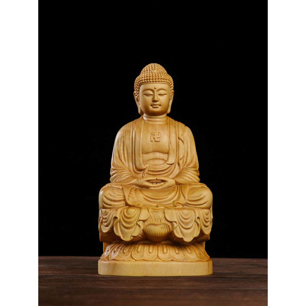 黄杨木雕释迦牟尼大日如来木质坐佛像玄关工艺品桌面车载摆件