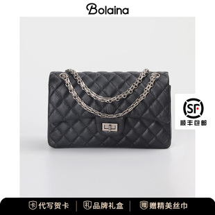 铂莱娜包包女CF爆裂纹小方包头层牛皮链条包小香风单肩斜挎包女包