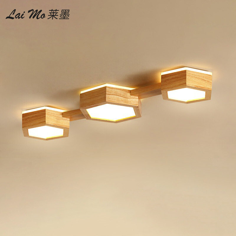 新款六边形过道灯走廊玄关灯led吸顶灯现代简约实木灯厂家批发