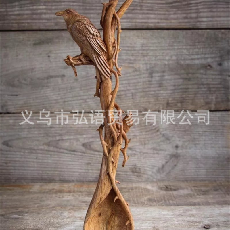 跨境新款动物鸟勺子木质工艺品摆件收藏花朵勺子
