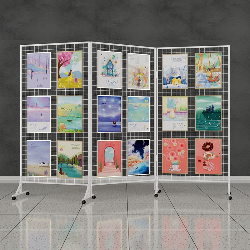 折叠网格展示架幼儿园画展书法美术绘画作品展览架落地铁网格网