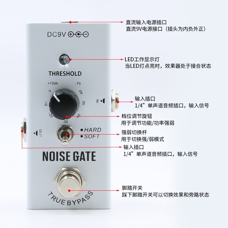 迷你电吉他降噪效果器 电吉他 贝司NOISE GATE降噪踏板单块效果器