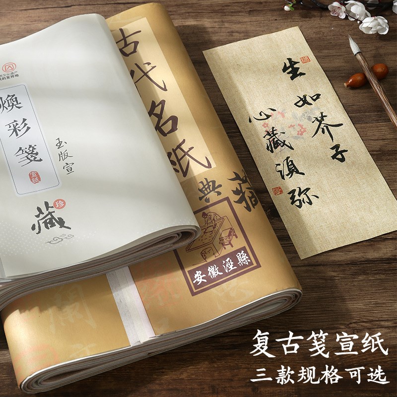 焕彩笺半生半熟作品纸直播毛笔练习小楷书法纸微喷布纹仿古宣纸
