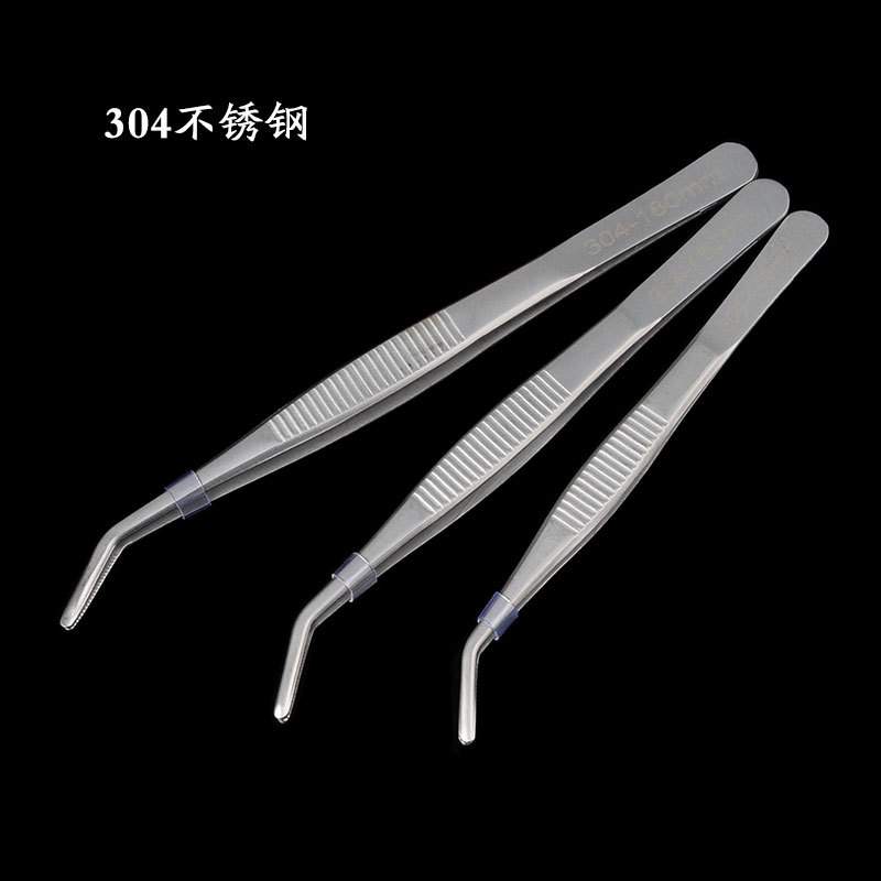 304不锈钢镊子钝头敷料镊圆头带齿夹子长度12.5-30cm钳子直头工具
