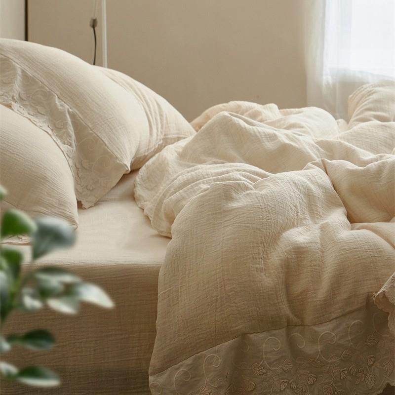 a类全棉松弛感简约全棉双层纱法式蕾丝刺绣被套床上用品四件套,纺织面料/辅料/配套,纺织机械配件,淘宝优惠券,粉丝福利购,淘宝优惠卷