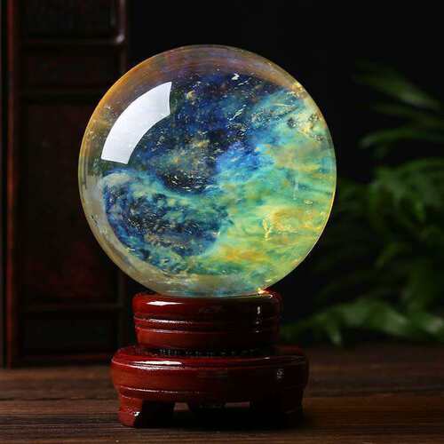众博  天然黄水晶球 水晶球 黄熔炼球 家居办公风水摆件送底座