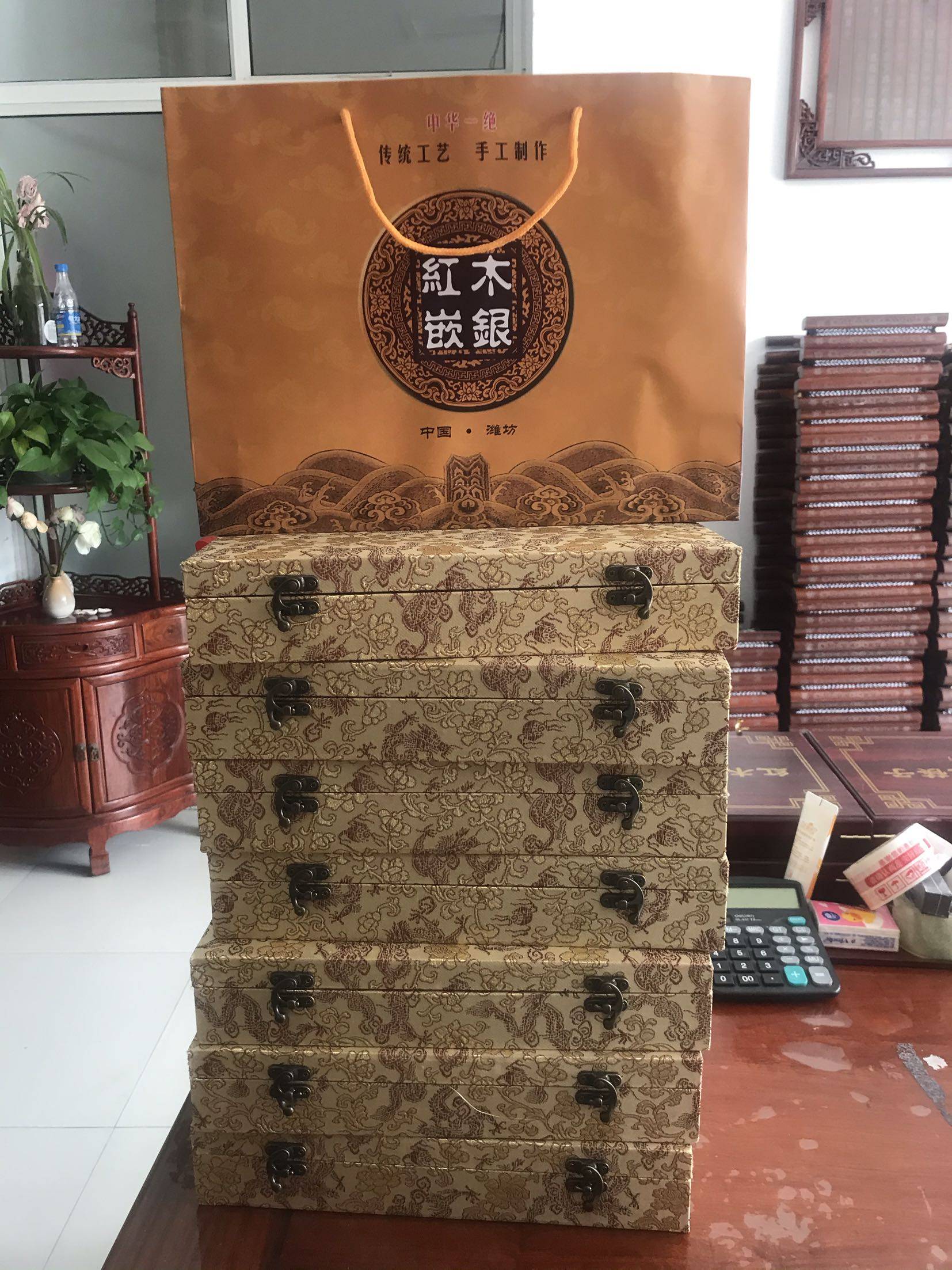 梨木嵌银丝平安扣平安无事红木漆器客厅古典潍坊特产工艺品