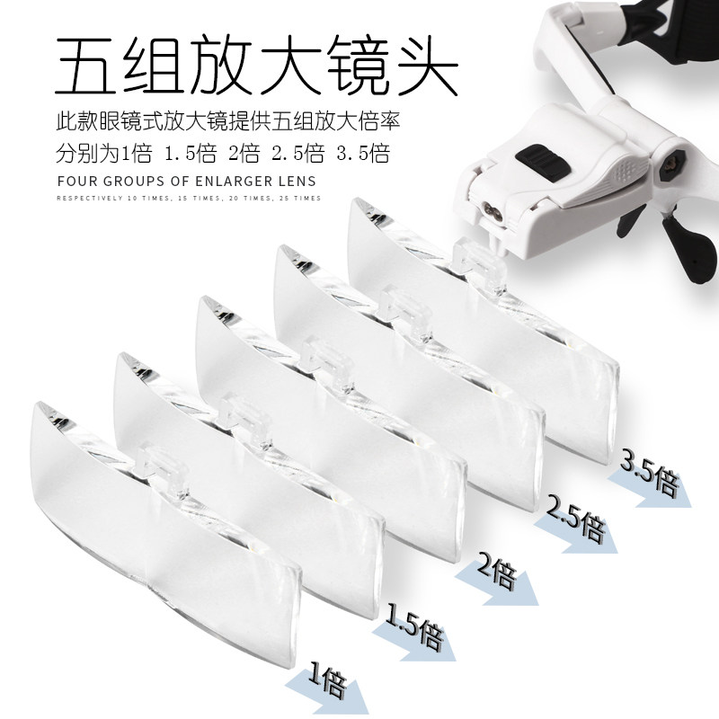 龙眼头戴式老阅读放大镜倍雕刻修表眼镜嫁接睫毛美睫充电放大镜带