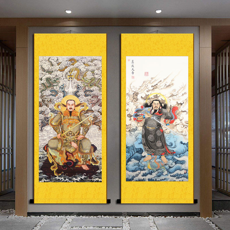 新款真武大帝画像 玄天上帝神像玄关装饰画 丝绸卷轴挂画国画