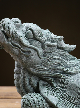 国风青砂石瑞兽龙龟动物创意客厅书房茶室水族鱼缸造景装饰品