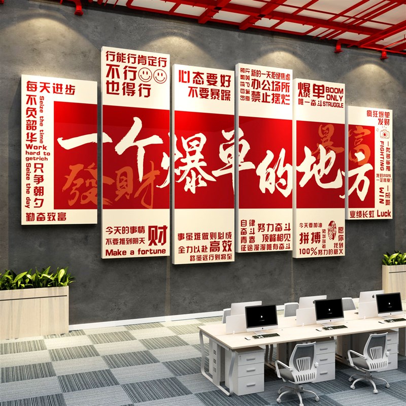 办公室装饰企业公司电商氛围布置销售励志标语爆单画