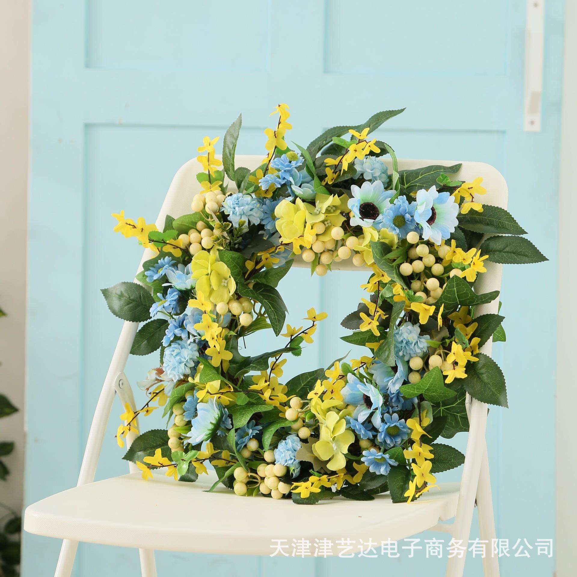 直销新款春季欧式仿真迎春花环婚礼节日门楣家居挂饰装饰跨境货源