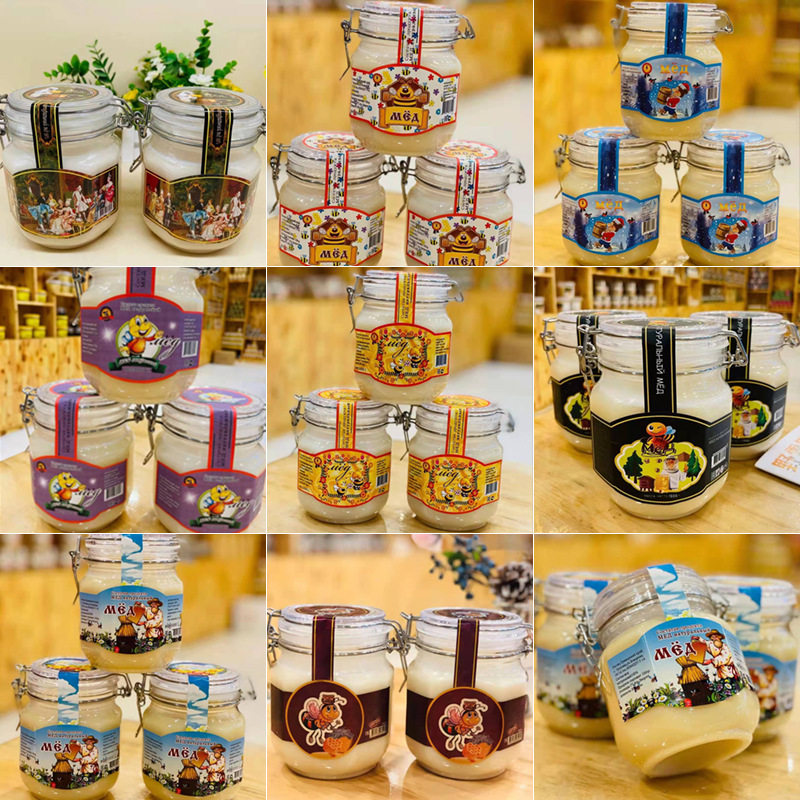 俄罗斯原装进口蜂蜜1000g 休闲冲调食品椴树蜜结晶雪蜜瓶装礼品