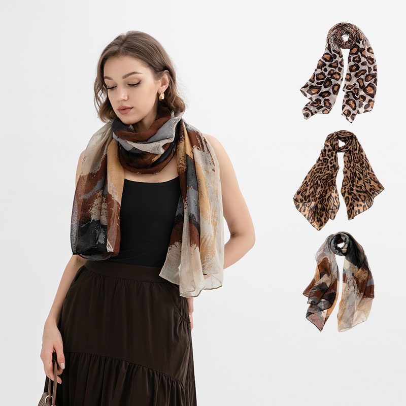 LIELRAM裂冉豹纹格纹薄款围巾披肩