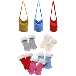 LIELRAM裂冉毛绒水桶包/针织手套