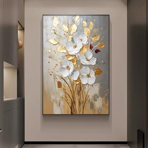 《雅卉花颂》金箔花卉玄关画手绘油画大芬村挂画现代轻奢肌理壁画