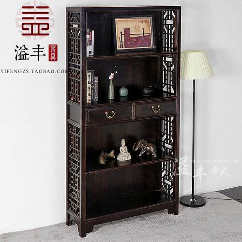 新中式书柜仿古实木书房立柜储物柜古典展示柜博古架榆木仿旧家具