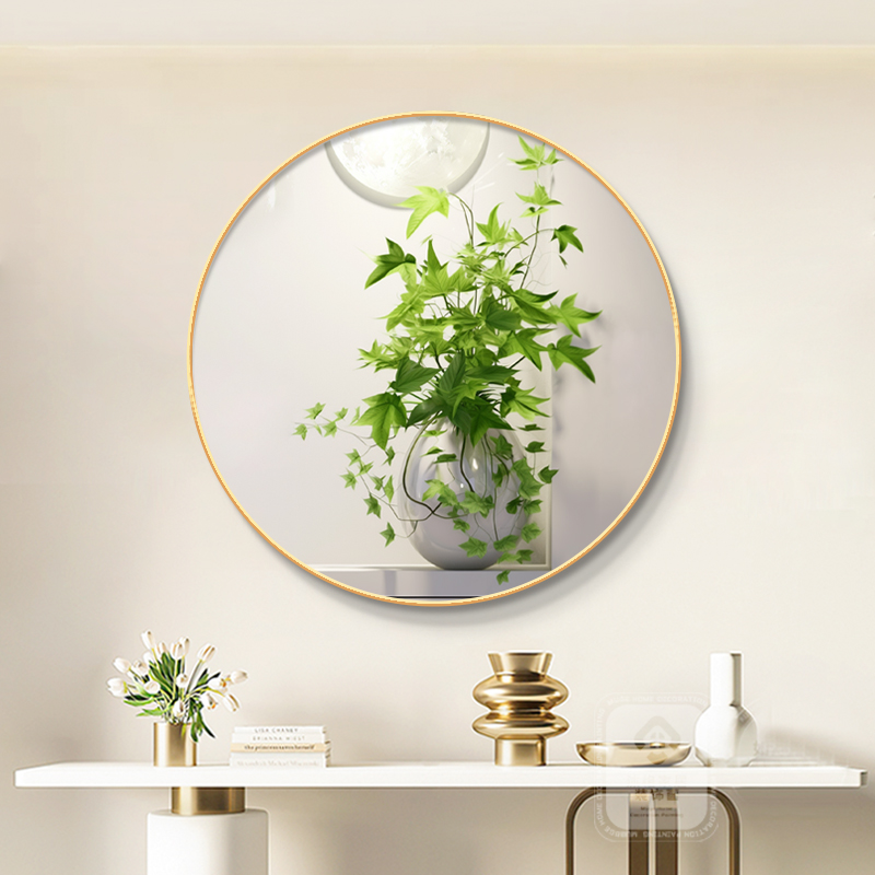 新款绿色植物圆形挂画入户玄关走廊D装饰画客厅饭厅壁画酒店晶瓷图片