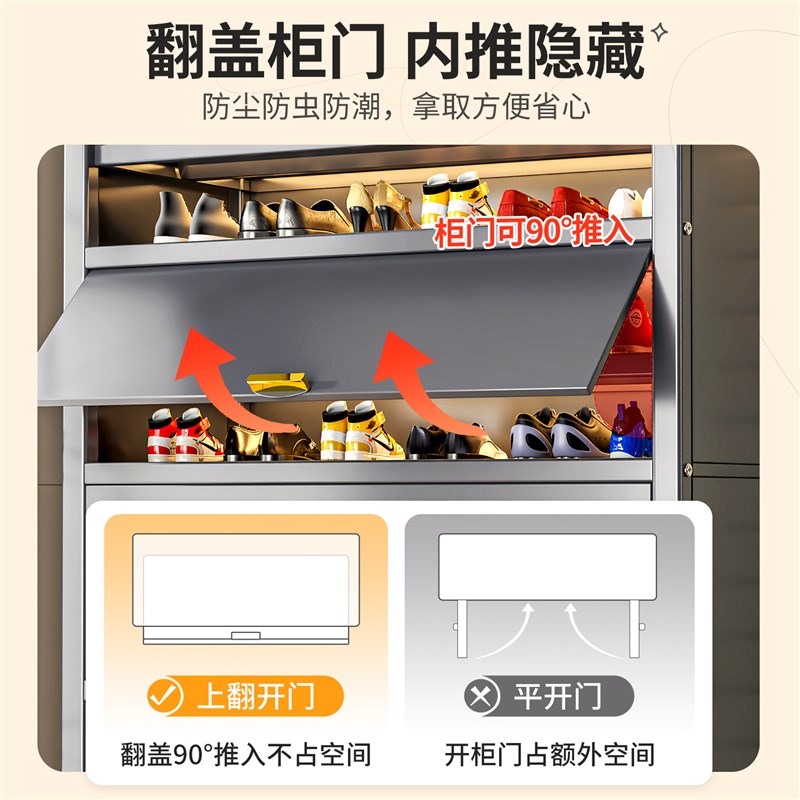家用大容量钢制鞋柜多层落地防尘储物柜玄关卧室门口一体靠墙鞋架