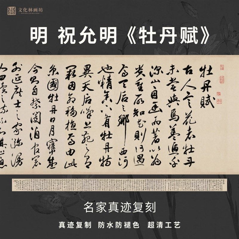 明祝允明牡丹赋行草名真迹复品练字帖临摹裱横幅长卷