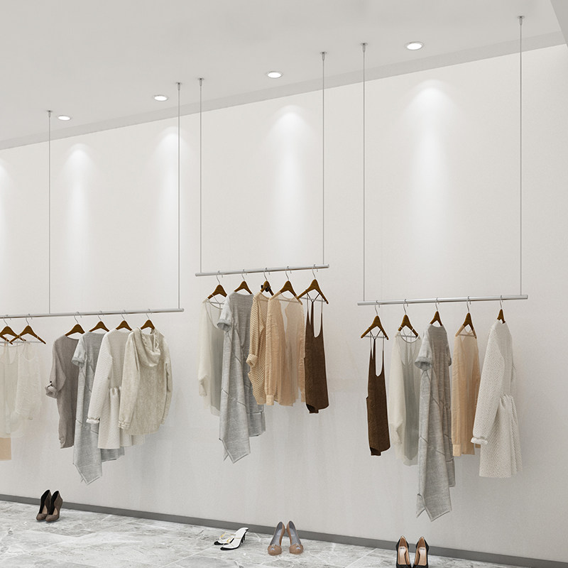 服店展示架挂衣杆墙上服架童店钢丝吊架货架