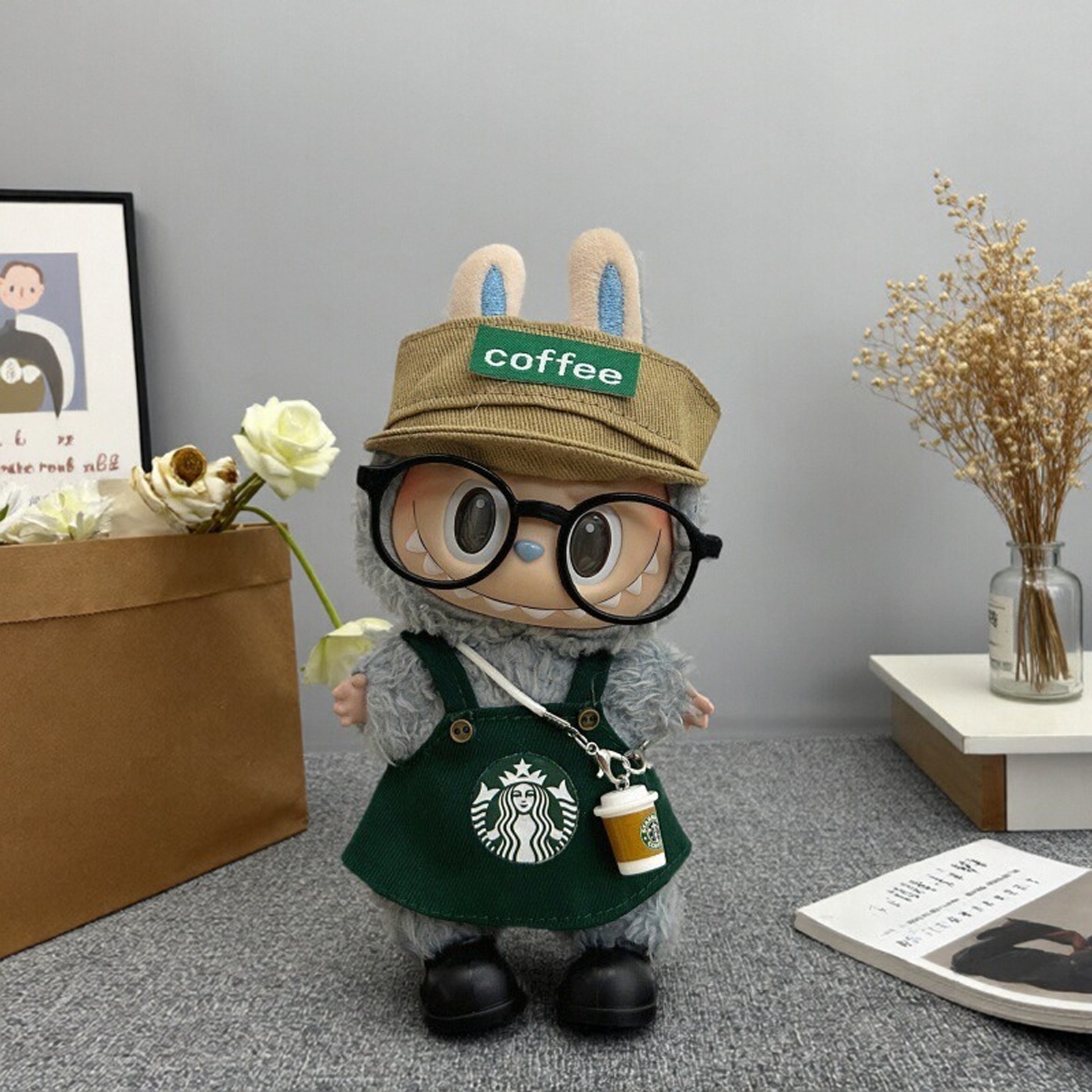 labubu娃衣星巴克衣服17cm套装