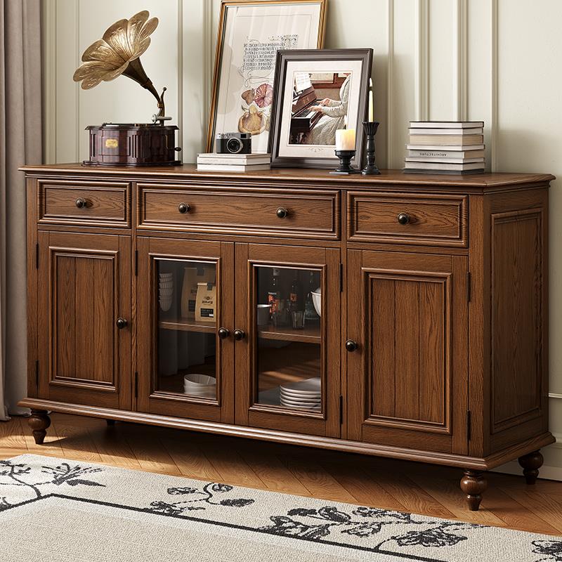 美式餐边柜实木酒柜茶水碗柜客厅简美家具餐厅橱柜多功能储物柜