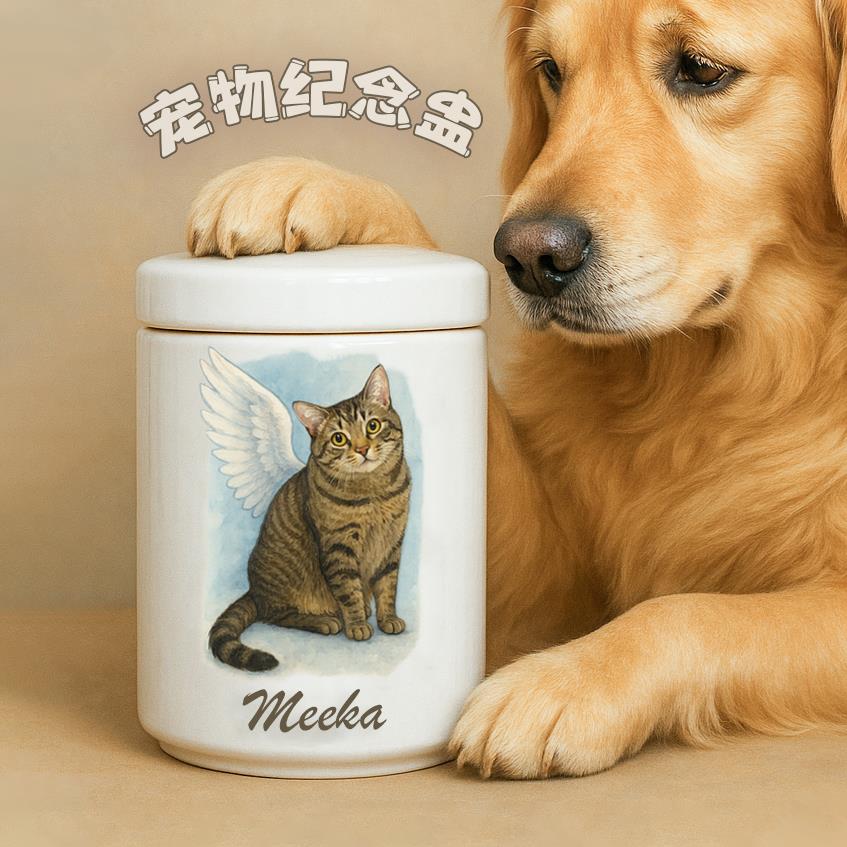 来图定制宠物纪念罐火化猫狗骨灰盒陶瓷殡葬用品实木照片相框棺材