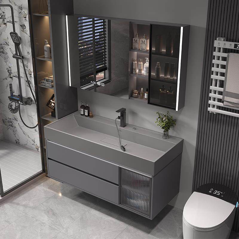 轻奢浴室柜组合微晶石海洋一体台盆洗手盆洗脸池卫生间洗漱台套装