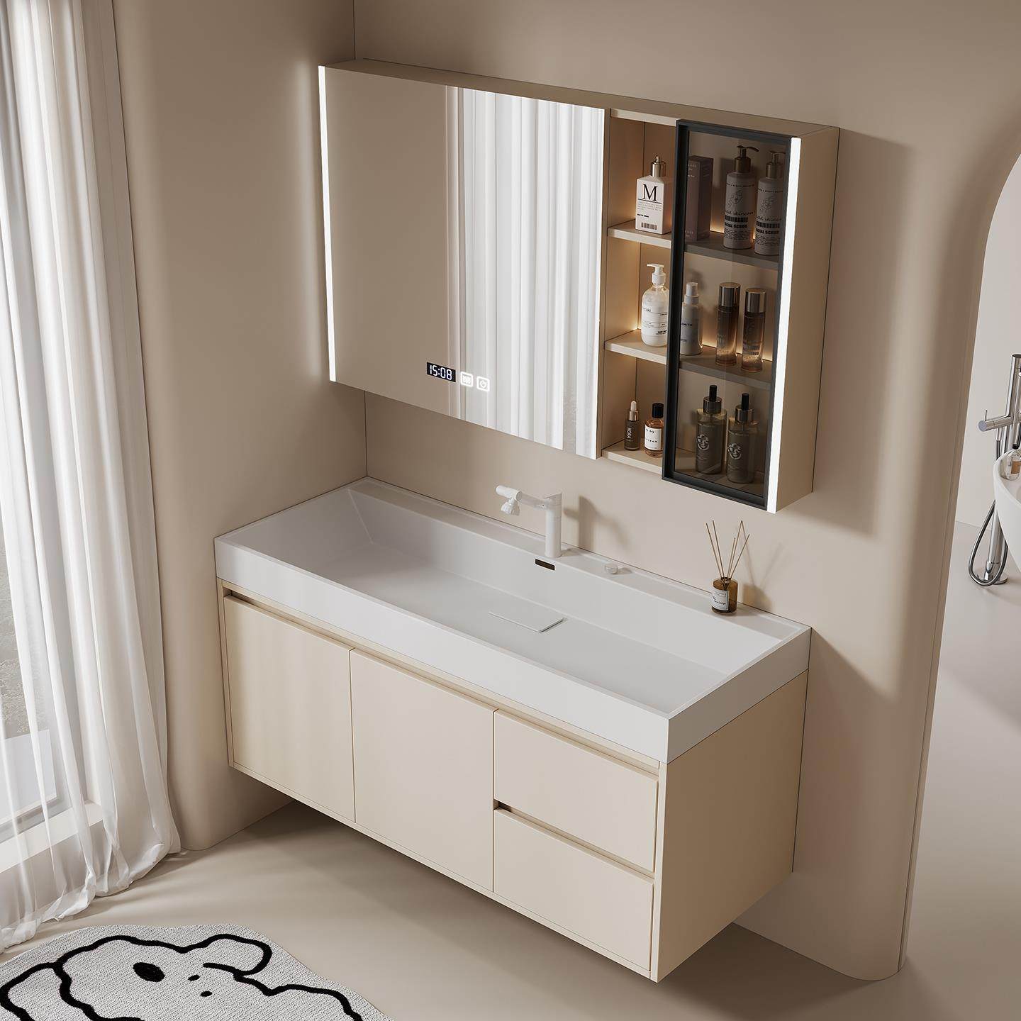 轻奢多层实木纳米微晶石一体盆浴室柜组合卫生间洗漱台洗脸台盆