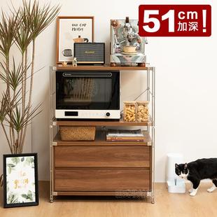 51客厅置物柜微波炉餐边柜日式收纳不锈钢落地厨房蒸烤箱置物架子