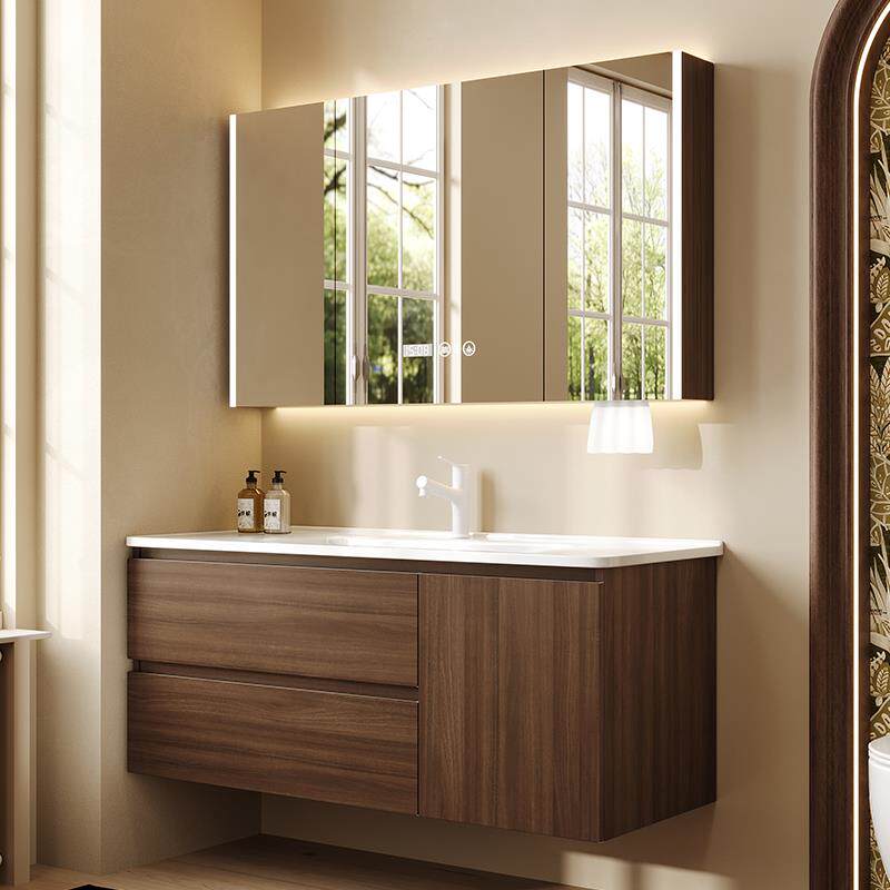 中古风不锈钢浴室柜陶瓷一体盆蜂窝铝卫浴柜洗漱台洗手盆柜组合