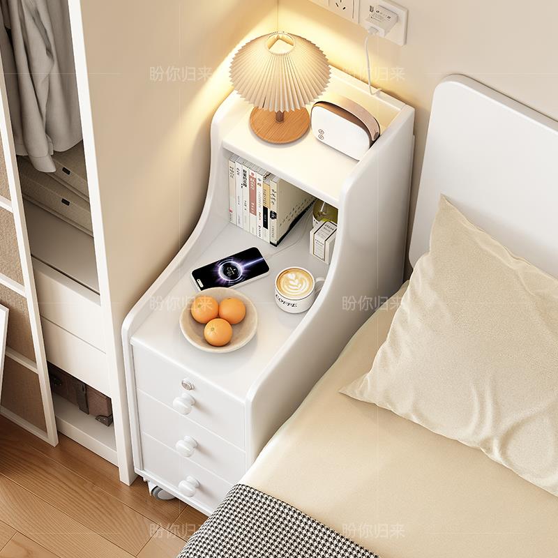 实木床头柜小型带锁可移动2025新款卧室极窄20cm床边柜夹缝置物柜