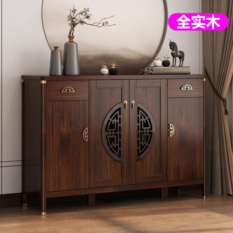 实木餐边柜靠墙一体新中式客厅柜子储物柜复古茶水柜家用厨房橱柜