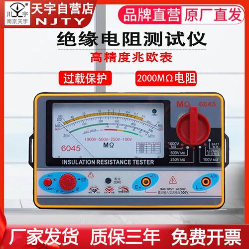 南京天宇TY6017/18/45型指针绝缘兆欧电阻表可携式500V 1000V摇表