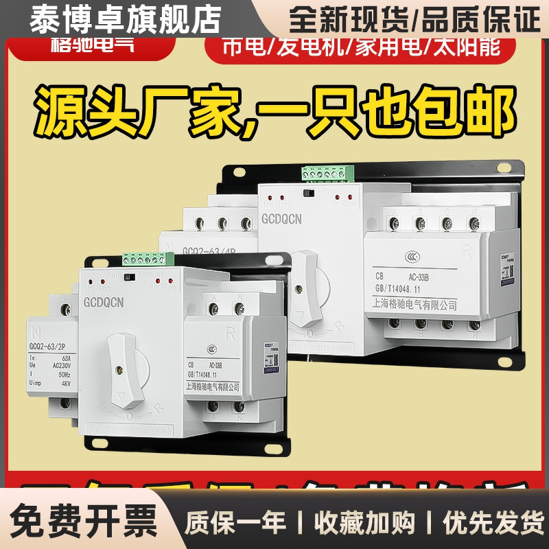 双电源自动转换开关单相220V2P三相四线4P100A两路切换开关切换器