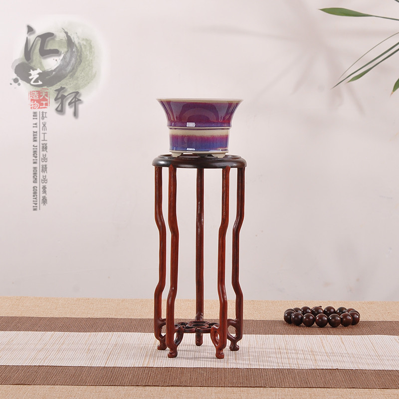 红木红酸枝紫光檀明式工圆形几悬崖盆景瓶实木架