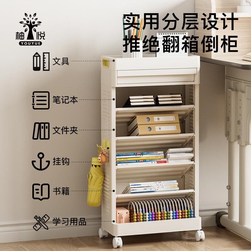 书桌旁小型书架孩子房间学习用品带轮小推物品夹缝小柜子