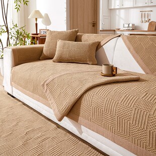 加厚棉麻沙发垫咖色老粗布坐垫夏季透气亚麻沙发盖巾四季通用