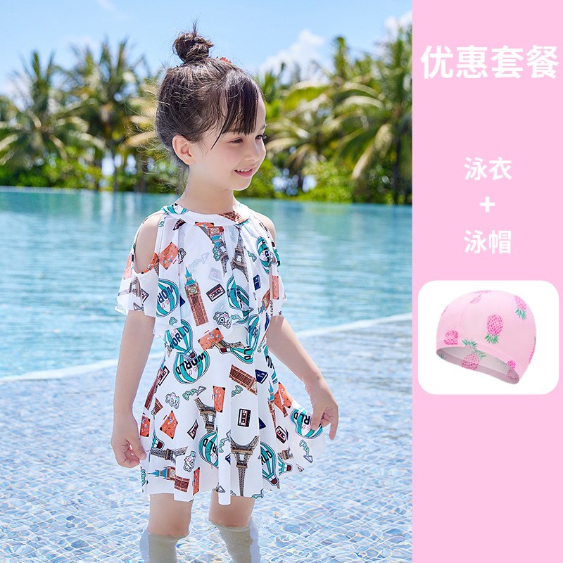 亲子泳衣母女新款保守连体裙式超仙游泳衣显瘦遮肉小中大女童泳装