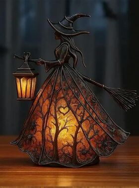 跨境新款Halloween Witch Lamp女巫灯万圣节布置摆件女巫桌面台灯