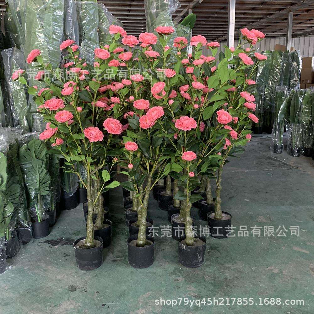 仿真植物茶玫花树仿生绿植盆景琴叶榕假树客厅家居北欧植物装饰