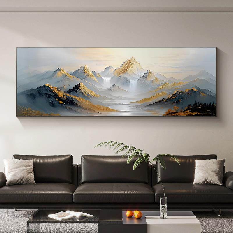 《金山瀑影》聚宝盆大芬村手绘油画山水背有靠山客厅沙发肌理挂画