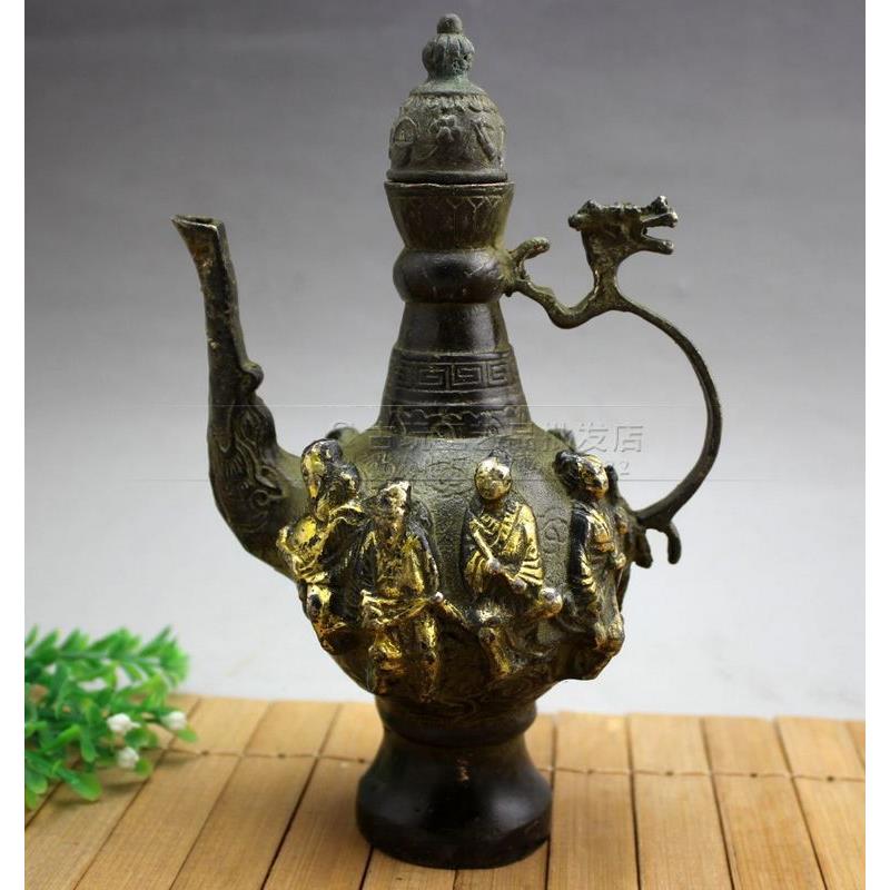 古玩杂项铜器复古鎏金八仙壶酒壶茶壶水壶家居摆件